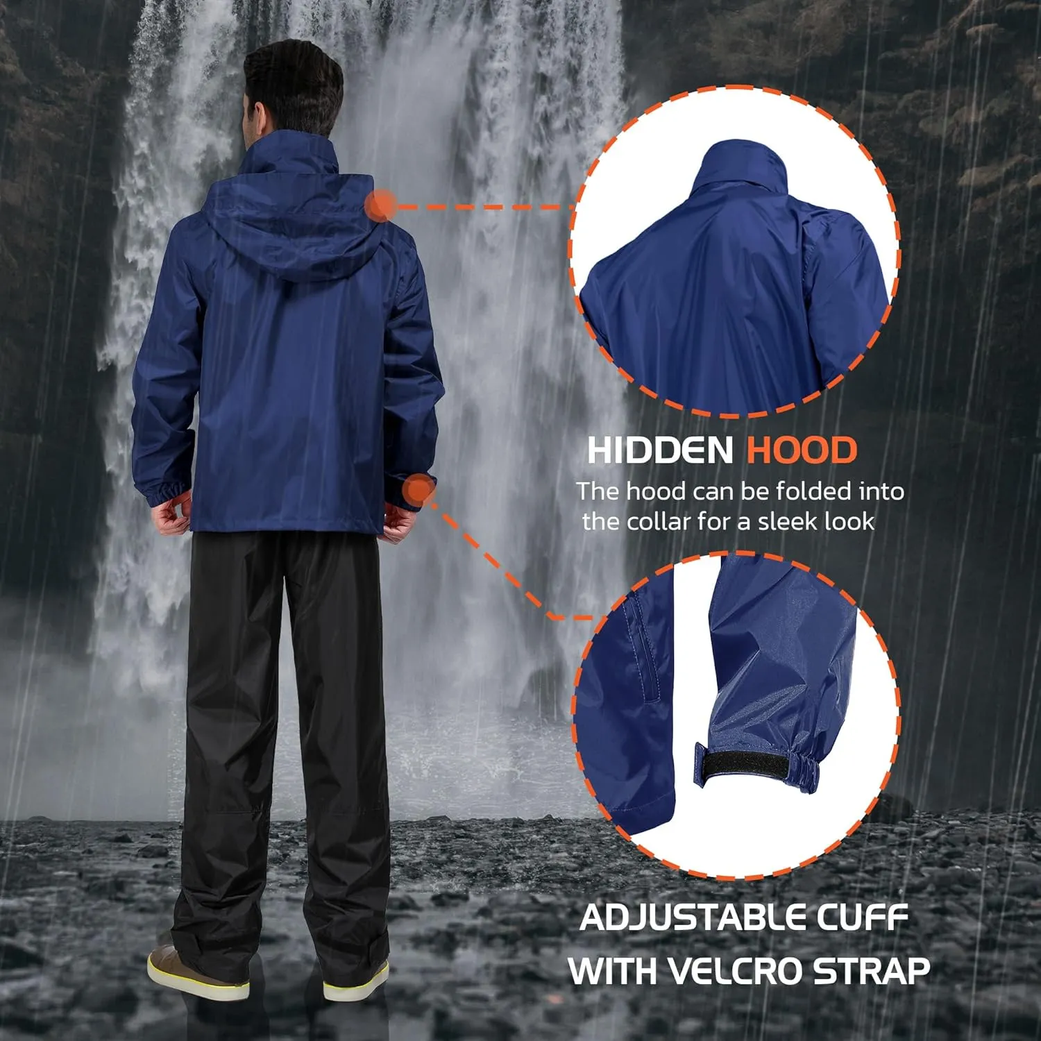 Rodeel Waterproof Fishing Rain Suit for Men (Rain gear Jacket & Trouser Suit)