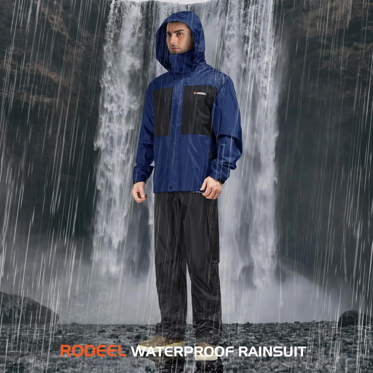 Rodeel Waterproof Fishing Rain Suit for Men (Rain gear Jacket & Trouser Suit)