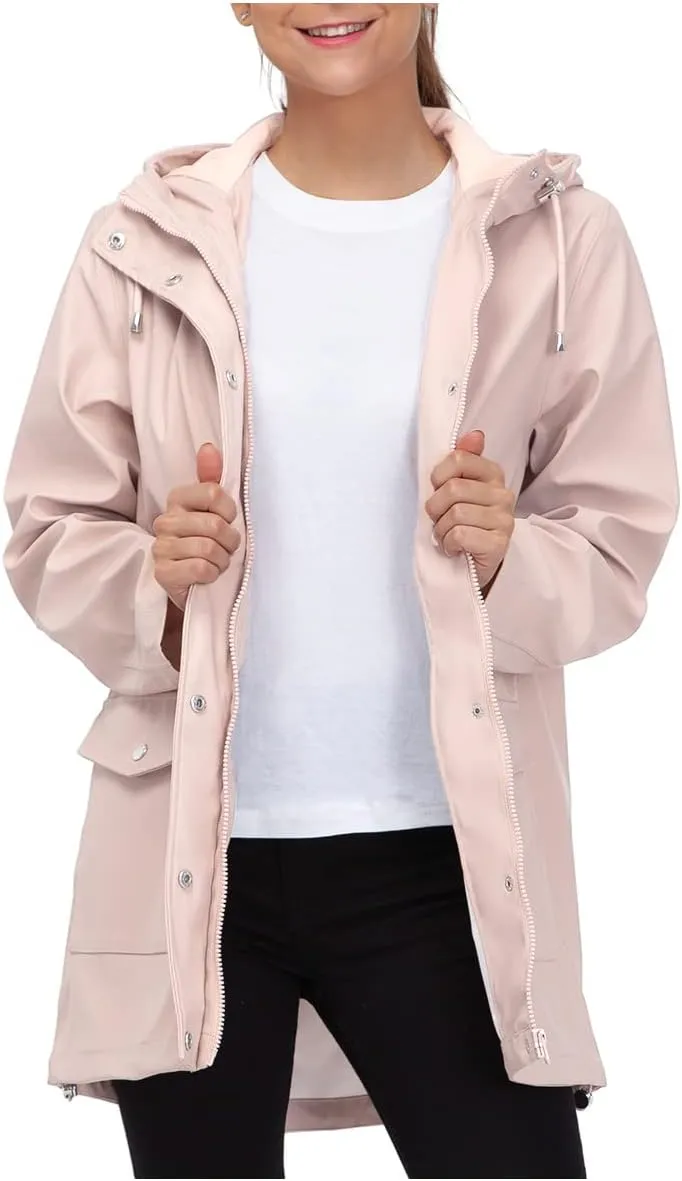 Rokka&Rolla Women's Waterproof Hooded Rain Jacket Outdoor Hiking Windbreaker Raincoat
