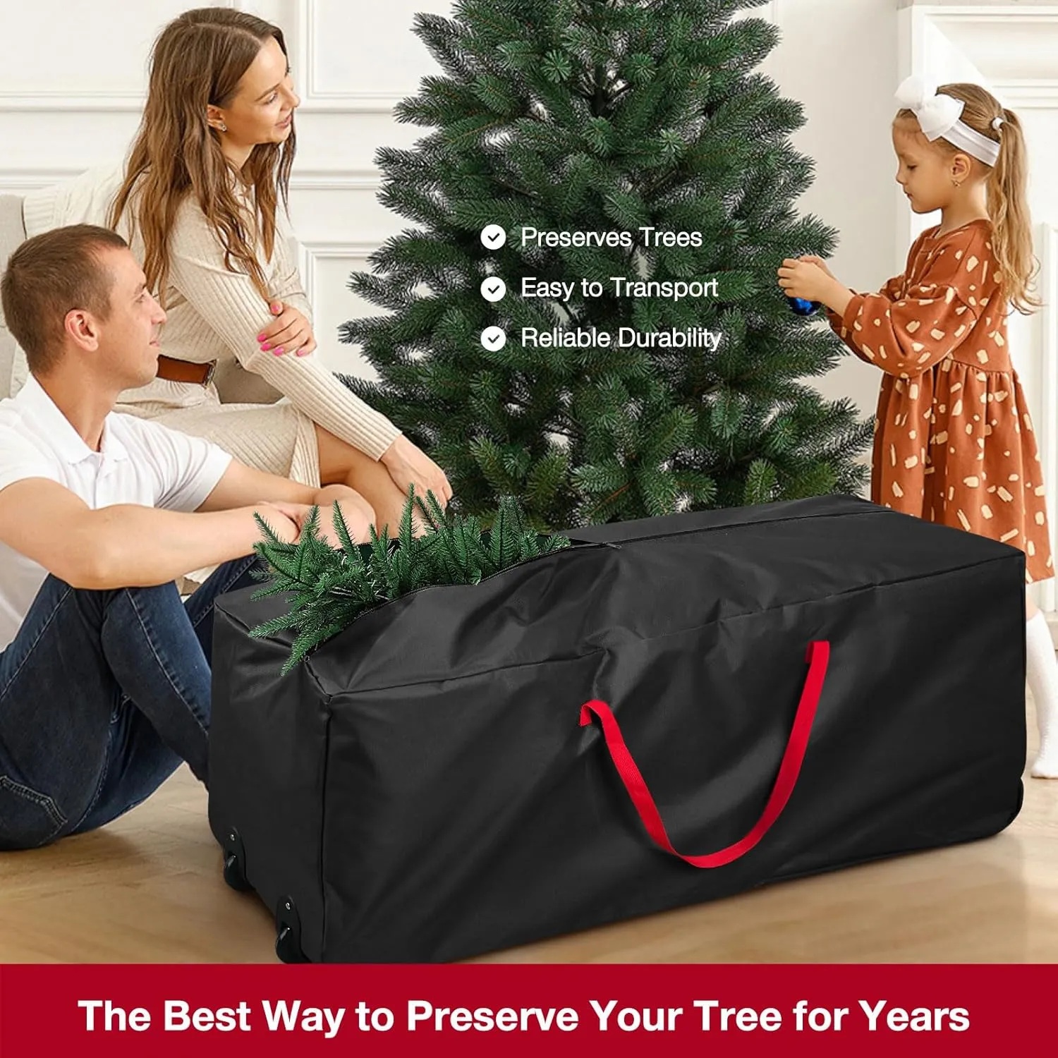 Rolling Christmas Tree Storage Bag - Storage for 9-Foot Christmas tree bag, Durable Handles and Wheels - Large Christmas Tree Box Heavy Duty Xmas Storage Container (Black, 9FT)