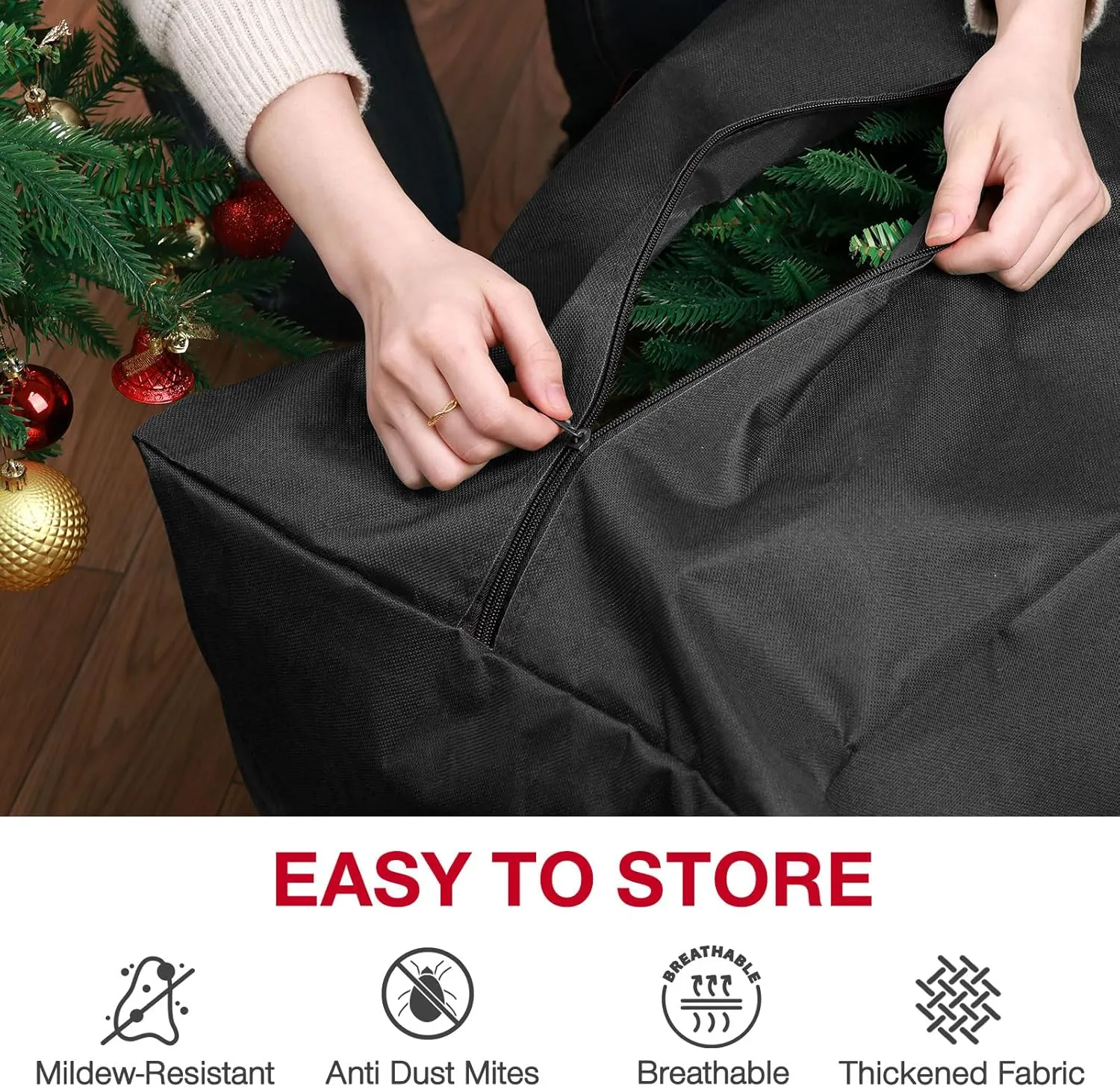 Rolling Christmas Tree Storage Bag - Storage for 9-Foot Christmas tree bag, Durable Handles and Wheels - Large Christmas Tree Box Heavy Duty Xmas Storage Container (Black, 9FT)