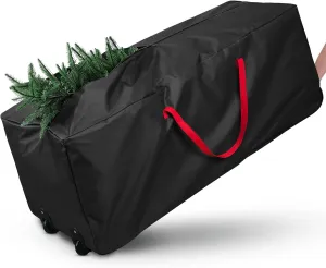 Rolling Christmas Tree Storage Bag - Storage for 9-Foot Christmas tree bag, Durable Handles and Wheels - Large Christmas Tree Box Heavy Duty Xmas Storage Container (Black, 9FT)