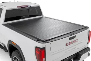 Rough Country Hard Roll-Up Tonneau Cover for Chevy Silverado & GMC Sierra 2500HD/3500HD (2020-2025) - Aluminum Truck Bed Cover, Fits 6'9" Bed w/Rail Caps