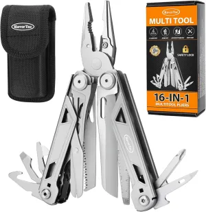 RoverTac 16-in-1 Multitool Pliers with Knife, Scissors, Saw & Screwdrivers – Heavy-Duty Multi Tool Pocket Knife with Nylon Sheath – Ideal for Camping, Hiking, Survival, DIY & Everyday Carry