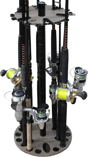 Rush Creek Creations 24 Round Fishing Rod Rack with 6" Extension Post - Fishing Pole Holder and Storage