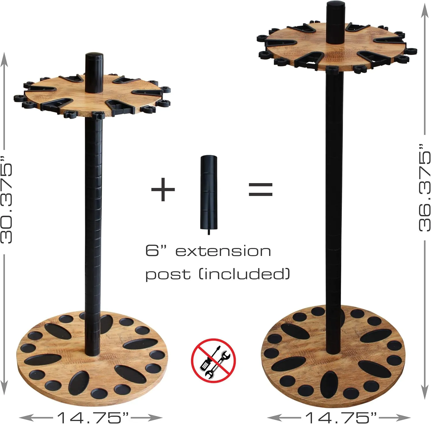 Rush Creek Creations 24 Round Fishing Rod Rack with 6" Extension Post - Fishing Pole Holder and Storage