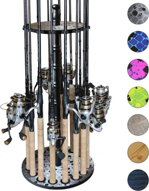 Rush Creek Creations | Round Spinning Rod Holder for 16 Freshwater Poles, Gear, and Accessories | Rack With 16 Clips for Garage Organization