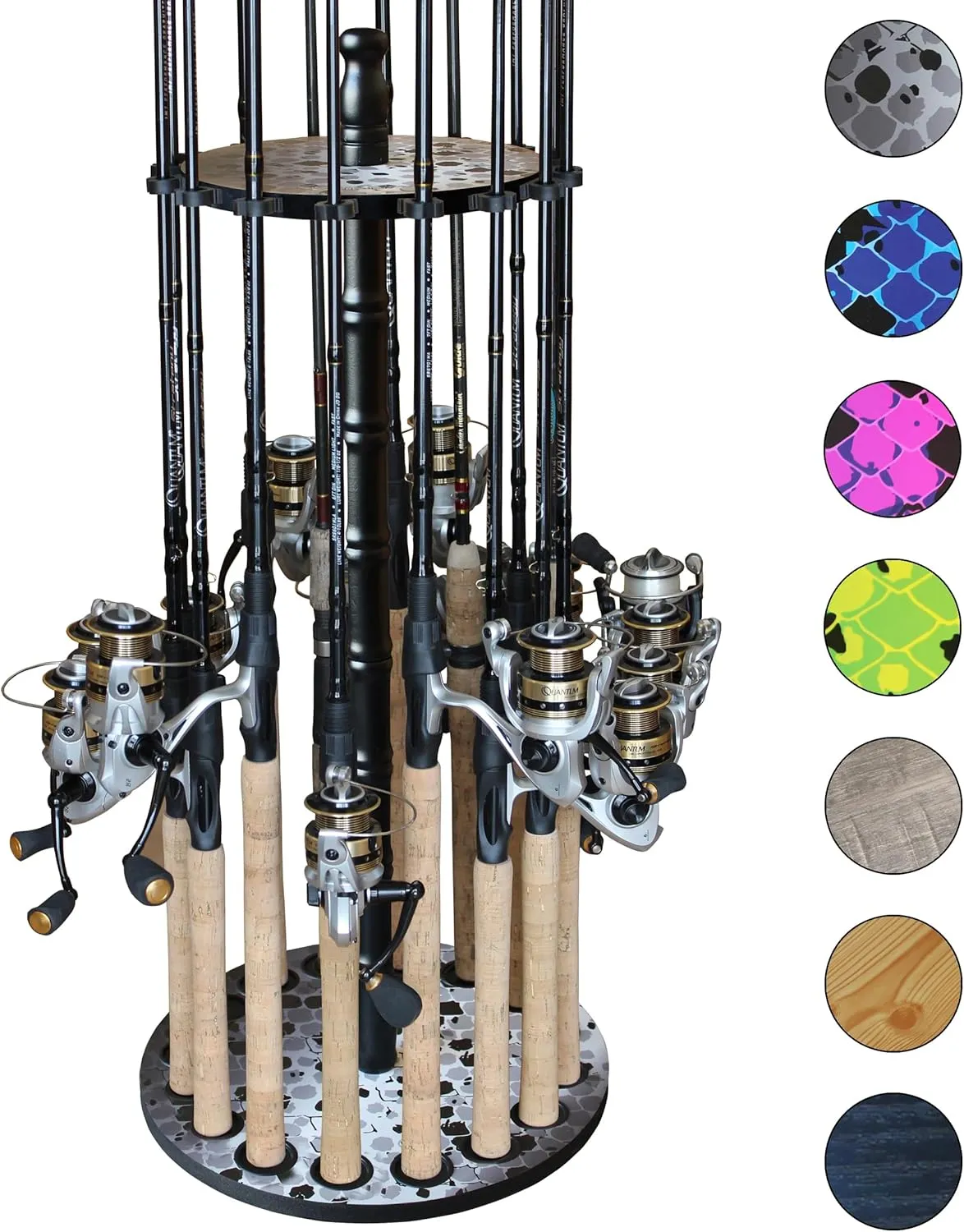 Rush Creek Creations | Round Spinning Rod Holder for 16 Freshwater Poles, Gear, and Accessories | Rack With 16 Clips for Garage Organization