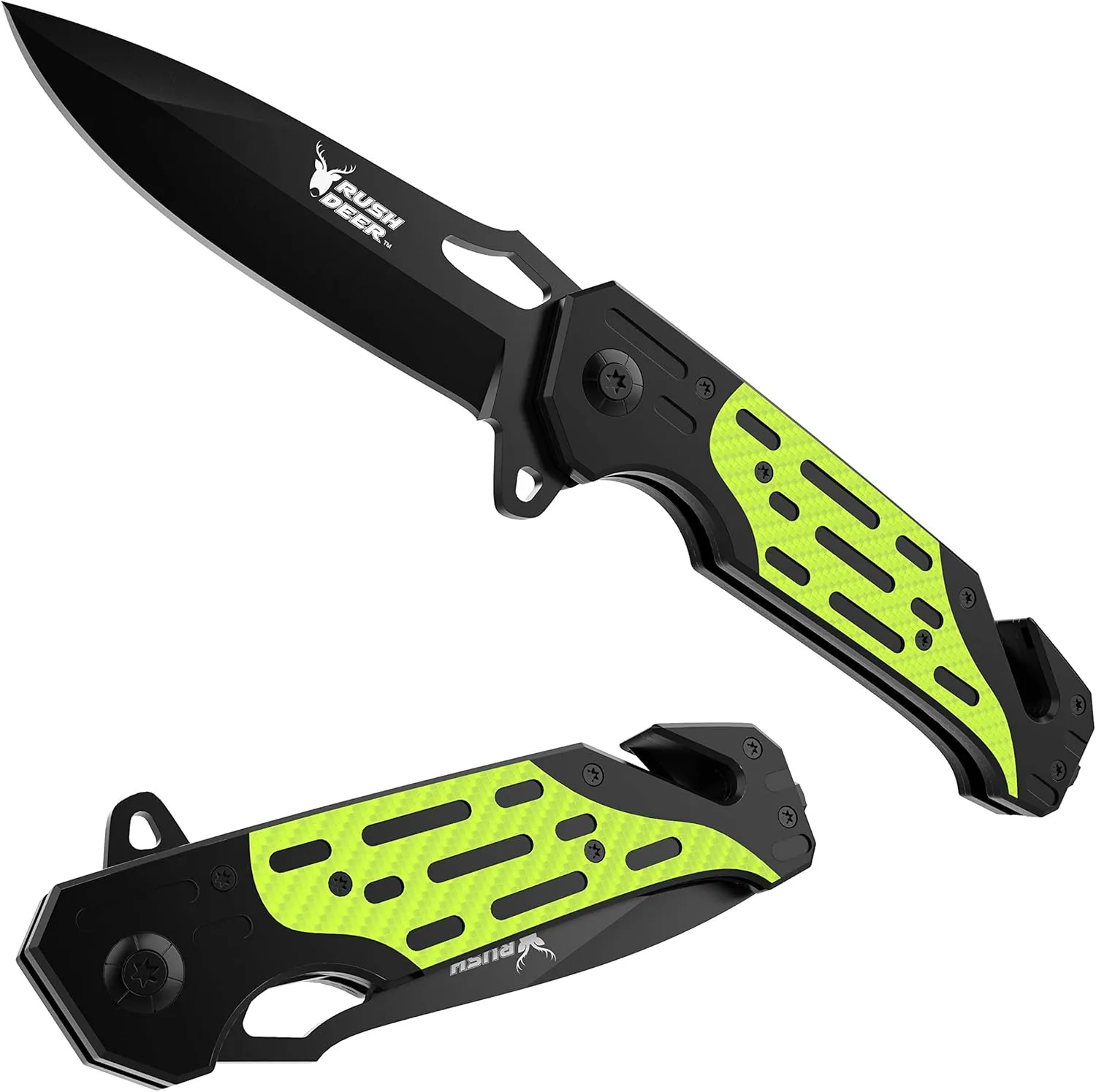 Rush Deer Pocket Knife, Folding Knife with Clip, Glass Breaker, Seat belt Cutter. Unique Fathers Day Gift for Dad. Cool Small EDC Knife for Survival Hiking etc. Gifts for Men Women
