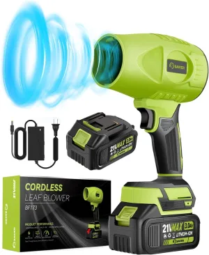 Saker Cordless Leaf Blower Portable Dust Cleaner Handheld Turbo Jet Blower 180000 RPM Air Duster with Adjustable Speed for Drying Patio Cleaning 2 Batteries Green