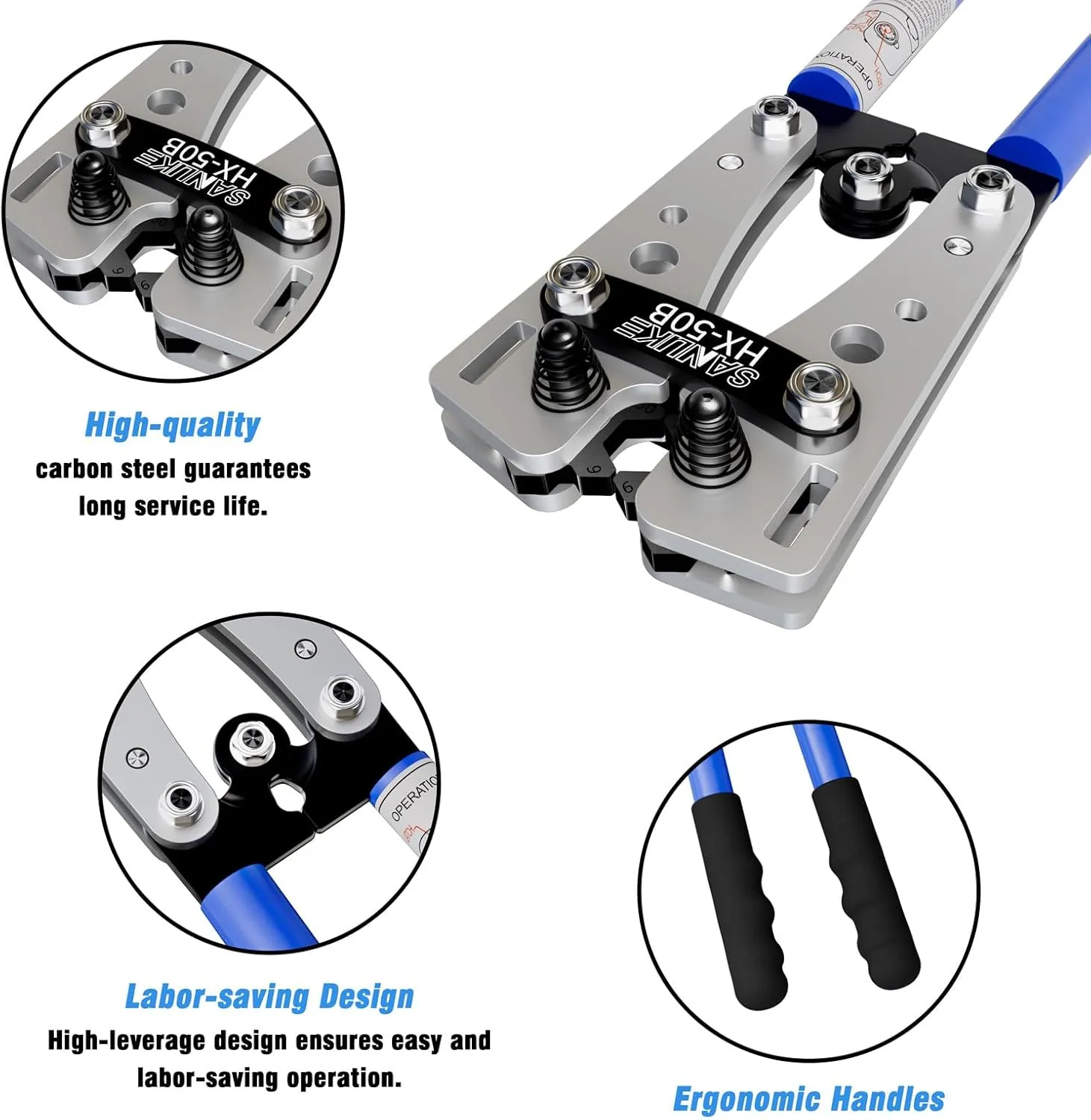 Sanuke Battery Cable Lug Crimping Tool, Cable Cutters High Leverage, Wire Crimper for AWG 8 6 4 2 1/0 Copper Wire Lugs, Aluminum Copper Communication Cables Cutting