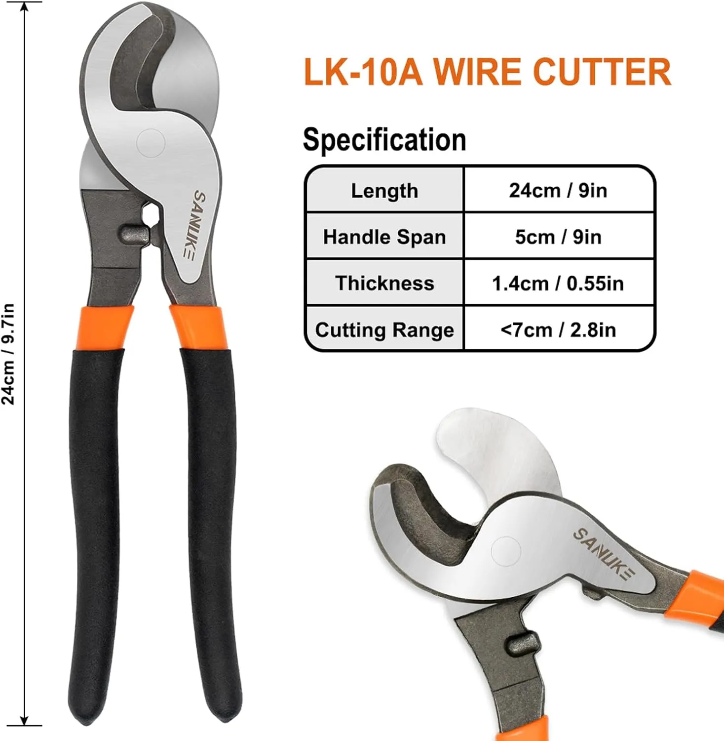Sanuke Battery Cable Lug Crimping Tool, Cable Cutters High Leverage, Wire Crimper for AWG 8 6 4 2 1/0 Copper Wire Lugs, Aluminum Copper Communication Cables Cutting