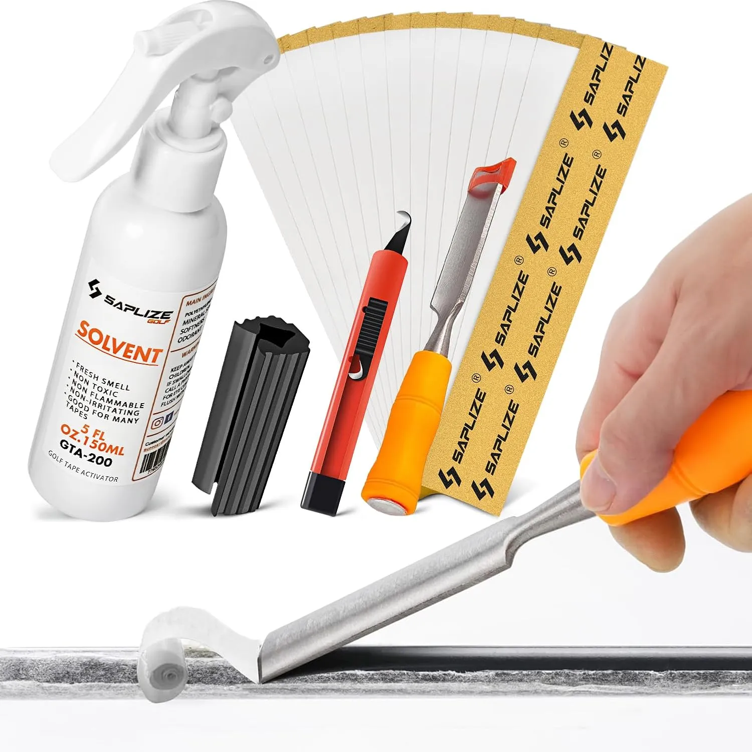 SAPLIZE Golf Grip Kit with Golf Grip Tape Remover Tool, 15 Golf Grip Tapes, 5oz GTA-200 Golf Grip Solvent, Rubber Vise Clamp and Hook Knife for Regripping Golf Club Grips