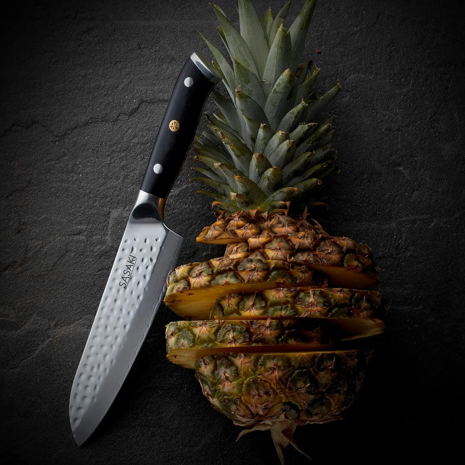 Sasaki Takumi Japanese AUS-10 Stainless Steel Santoku Knife with Locking Sheath, 7 inch, Black