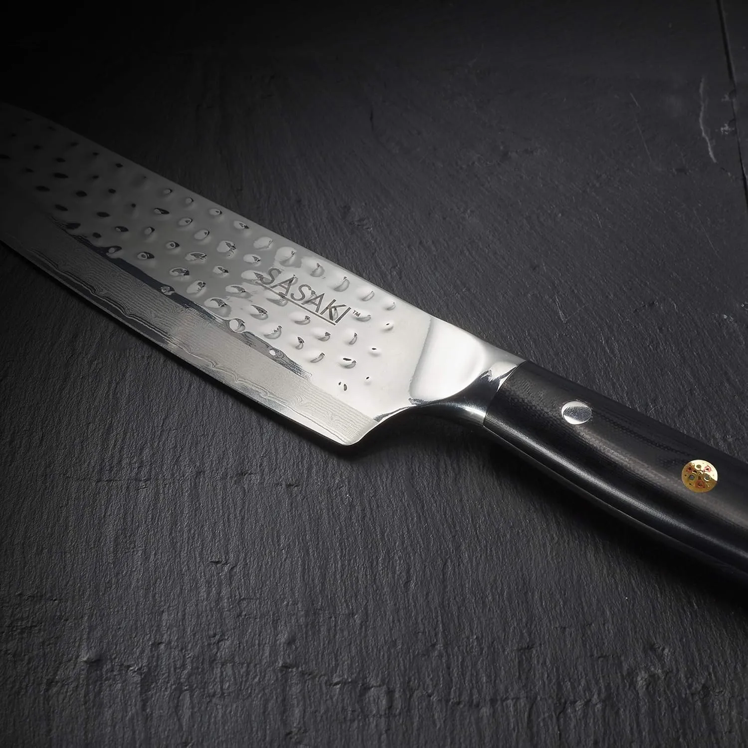 Sasaki Takumi Japanese AUS-10 Stainless Steel Santoku Knife with Locking Sheath, 7 inch, Black