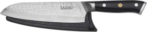 Sasaki Takumi Japanese AUS-10 Stainless Steel Santoku Knife with Locking Sheath, 7 inch, Black