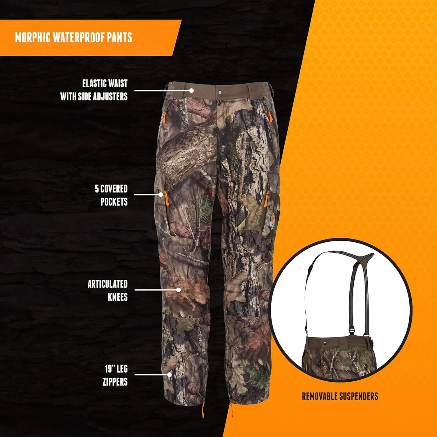 ScentLok Morphic V2 Waterproof Pants, Windproof Camo Hunting Clothes for Men