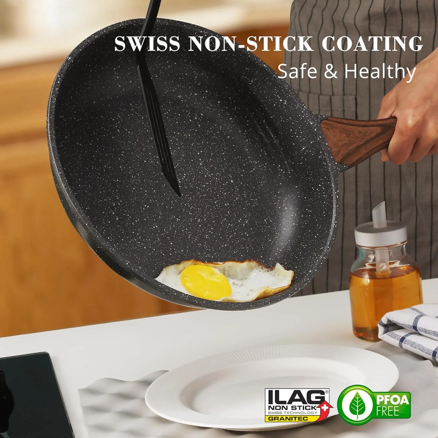 SENSARTE Nonstick Frying Pan Skillet, Swiss Granite Coating Omelette Pan, Healthy Stone Cookware Chef's Pan, PFOA Free 24cm