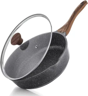 SENSARTE Nonstick Skillet, Deep Frying Pan 10/11/12-inch, Saute Pan with Lid, Stay-cool Handle, Healthy Stone Cookware Cooking Pan, Induction Compatible, PFOA Free (10-Inch/3.5QT)