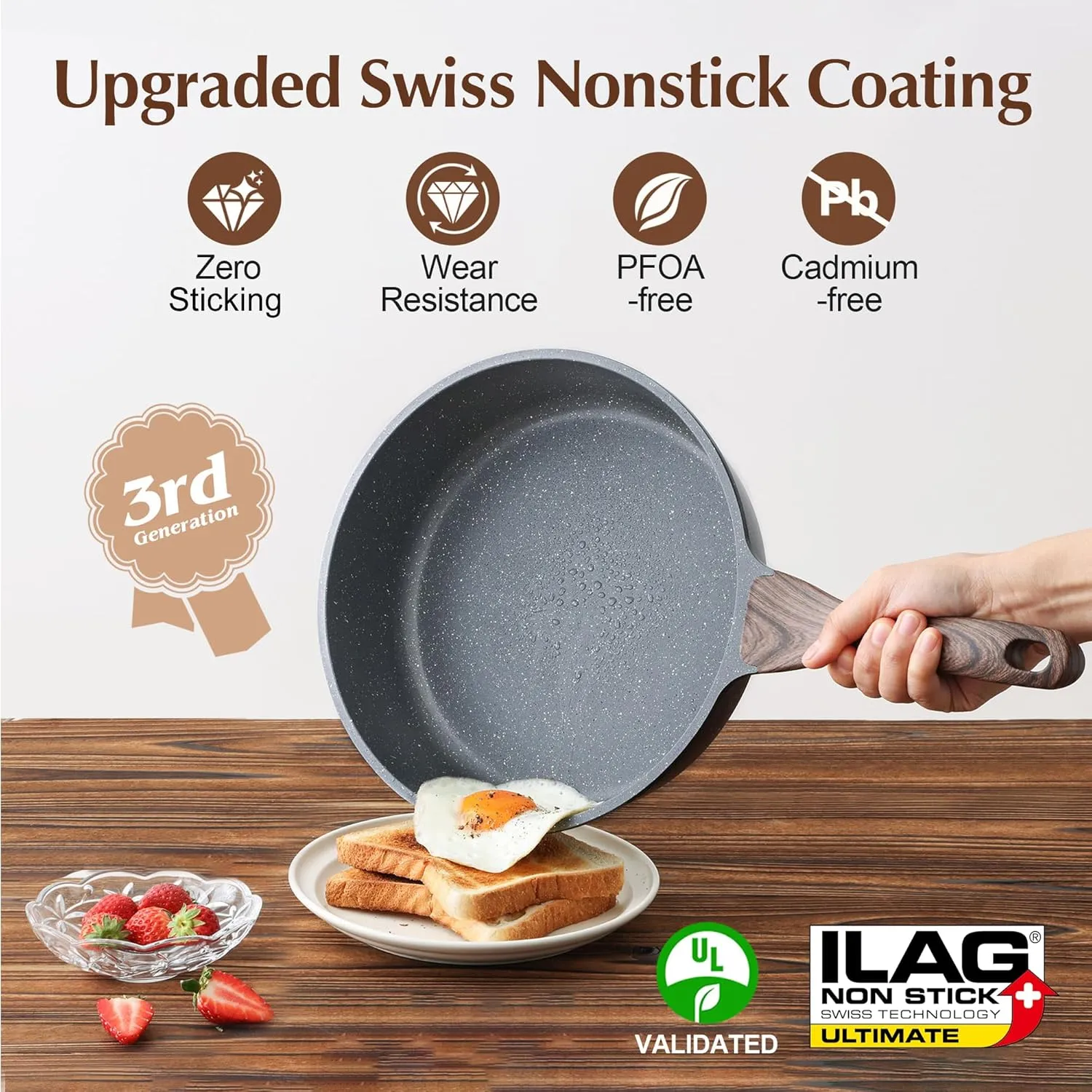 SENSARTE Nonstick Skillet, Deep Frying Pan 10/11/12-inch, Saute Pan with Lid, Stay-cool Handle, Healthy Stone Cookware Cooking Pan, Induction Compatible, PFOA Free (10-Inch/3.5QT)