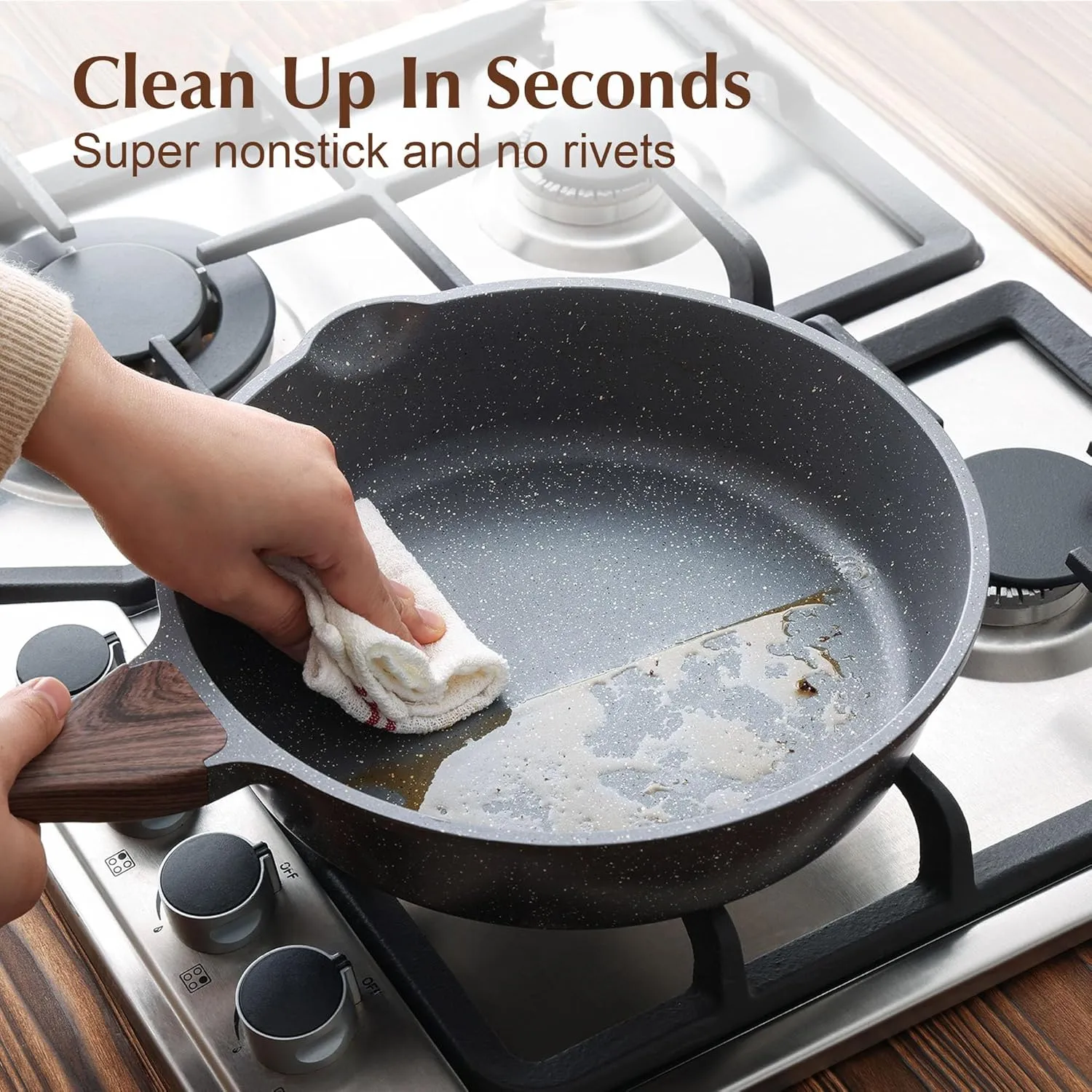 SENSARTE Nonstick Skillet, Deep Frying Pan 10/11/12-inch, Saute Pan with Lid, Stay-cool Handle, Healthy Stone Cookware Cooking Pan, Induction Compatible, PFOA Free (10-Inch/3.5QT)