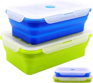 Set of 2 Extra Large Collapsible Silicone Food Storage Containers With Lids,82.8oz   60.2oz Meal Box For Kitchen,Big Bento Lunch Boxes, Microwave,Dishwasher and Freezer Safe For Camping