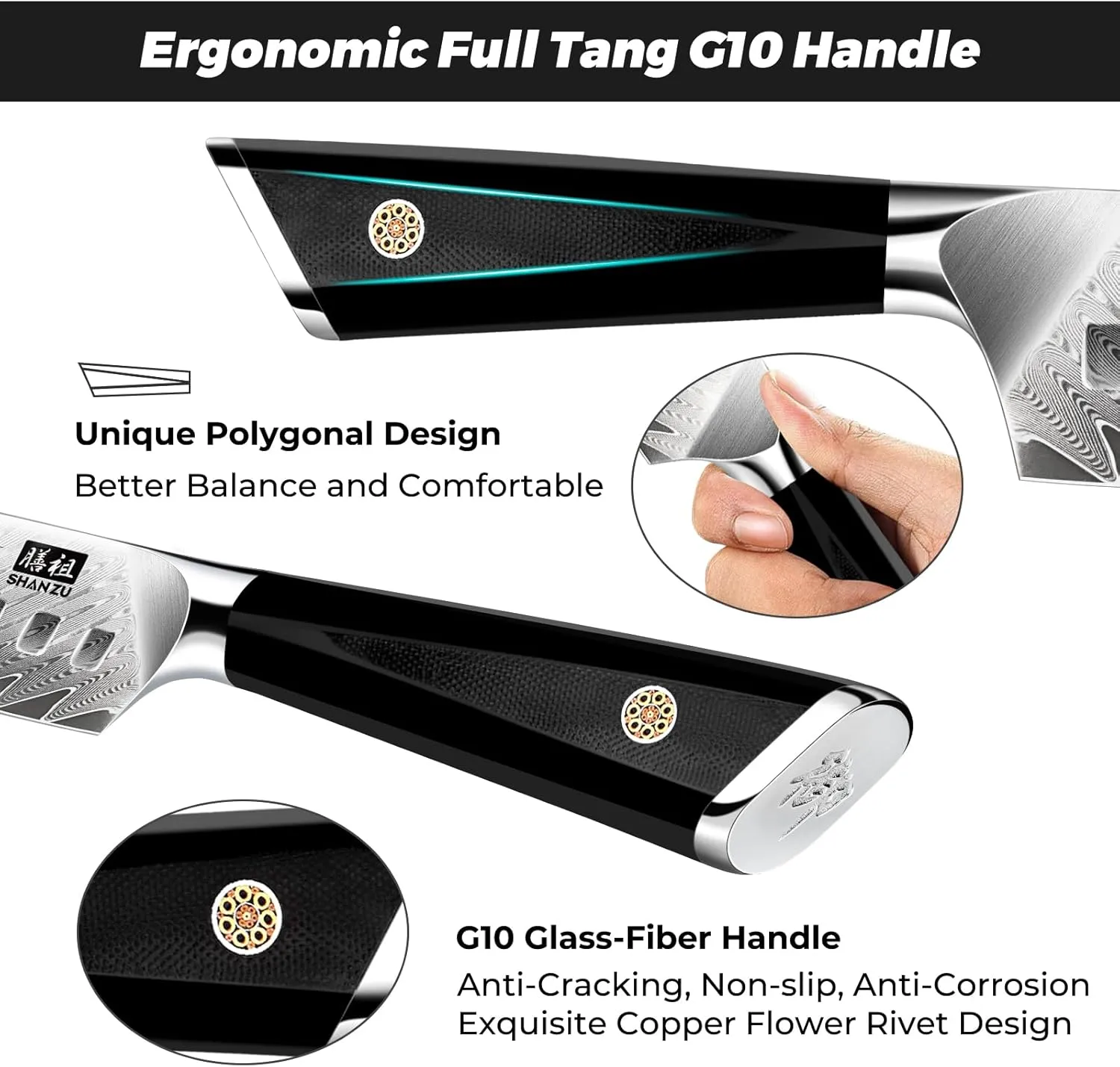 SHAN ZU Damascus Chef Knife Santoku Knife 7 Inch Professional Multifunction Kitchen Knives, 67 Layers Damascus Stainless Steel 10Cr15CoMoV Super Sharp Cooking Knife with G10 Handle/Gift Box