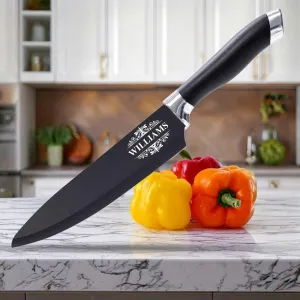 Shape28 Custom Engraved Black Knife with Artwork - Ultra Light, Razor-Sharp Blade Kitchen Knife - Personalized with Last Name