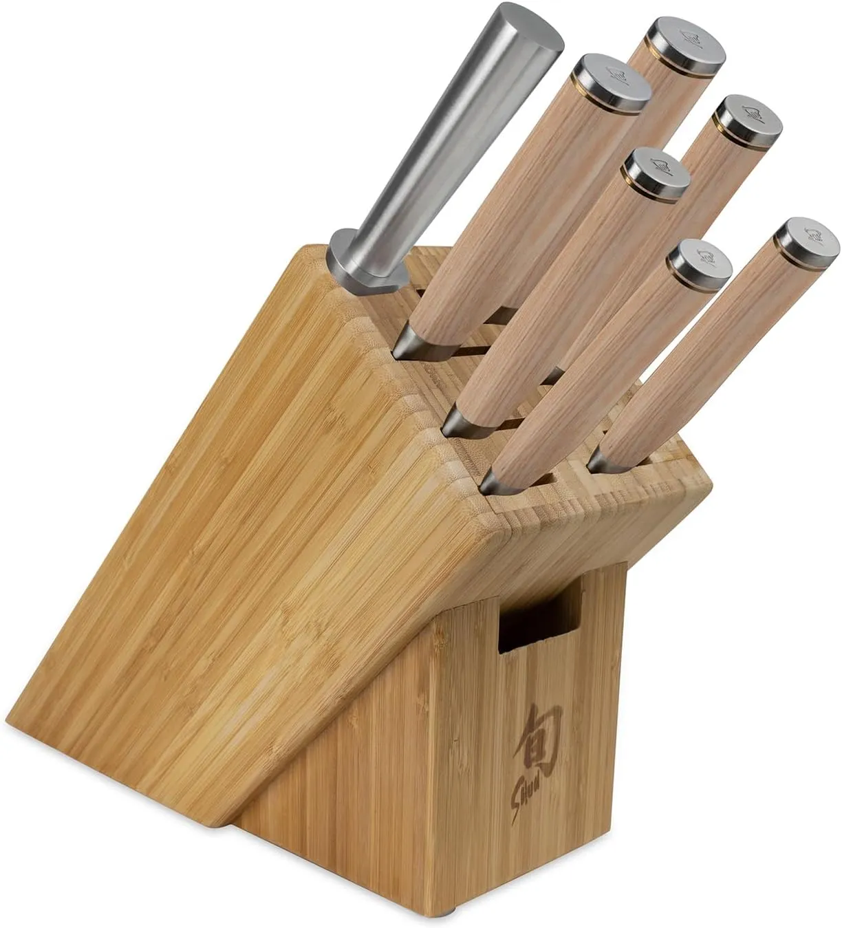 Shun Premier Blonde 8 Piece Professional Block Set, Includes 8" Chef, 4" Paring, 6.5" Utility, 9" Bread, 5.5” Santoku & 9.5” Slicing Knives, Handcrafted Japanese Knife Set, Pakkawood Handles