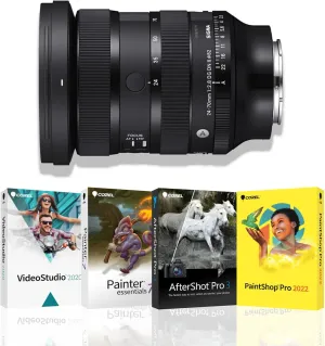 Sigma 24-70MM F2.8 DG DN II Art Lens, Sony E Mount and Corel Software Bundle of 4 Softwares OEM Photo, Video, and Art Software Suite (2 Items)