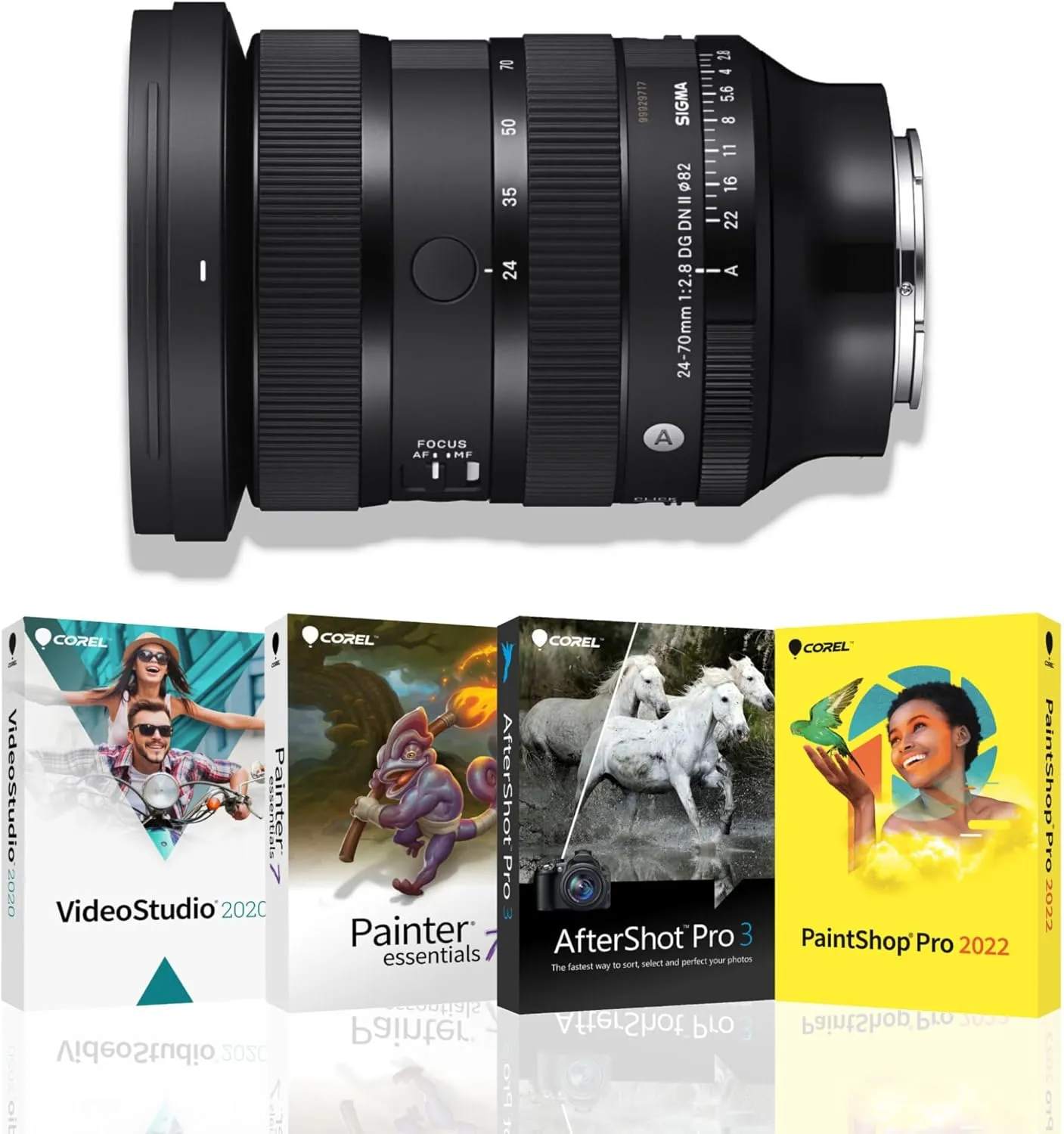Sigma 24-70MM F2.8 DG DN II Art Lens, Sony E Mount and Corel Software Bundle of 4 Softwares OEM Photo, Video, and Art Software Suite (2 Items)