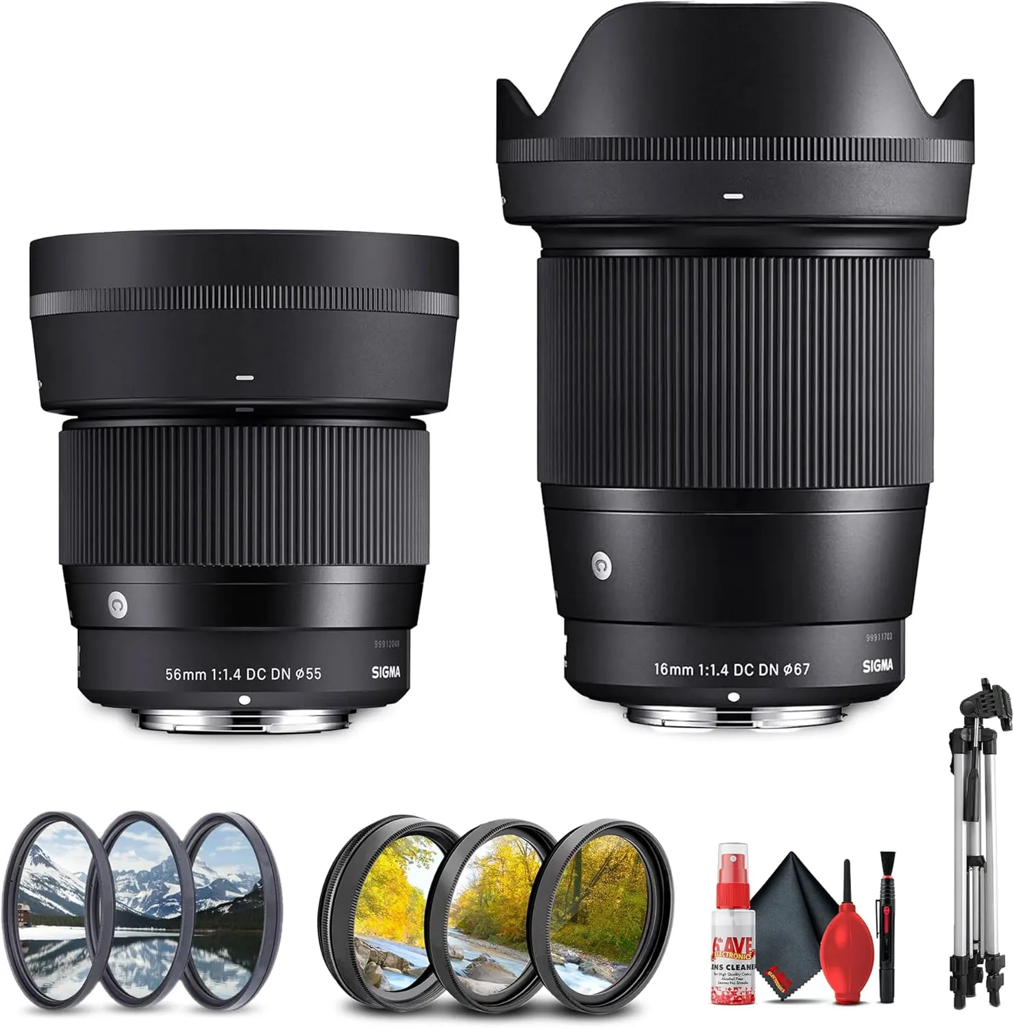 Sigma 56mm f/1.4 DC DN Contemporary (351972), Sigma 16mm f/1.4 (402972) Lens Bundle for Canon RF Mount for Professional use, Weddings, Indoor/Outdoor Adventure   Accessories