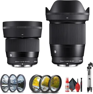 Sigma 56mm f/1.4 DC DN Contemporary (351972), Sigma 16mm f/1.4 (402972) Lens Bundle for Canon RF Mount for Professional use, Weddings, Indoor/Outdoor Adventure   Accessories