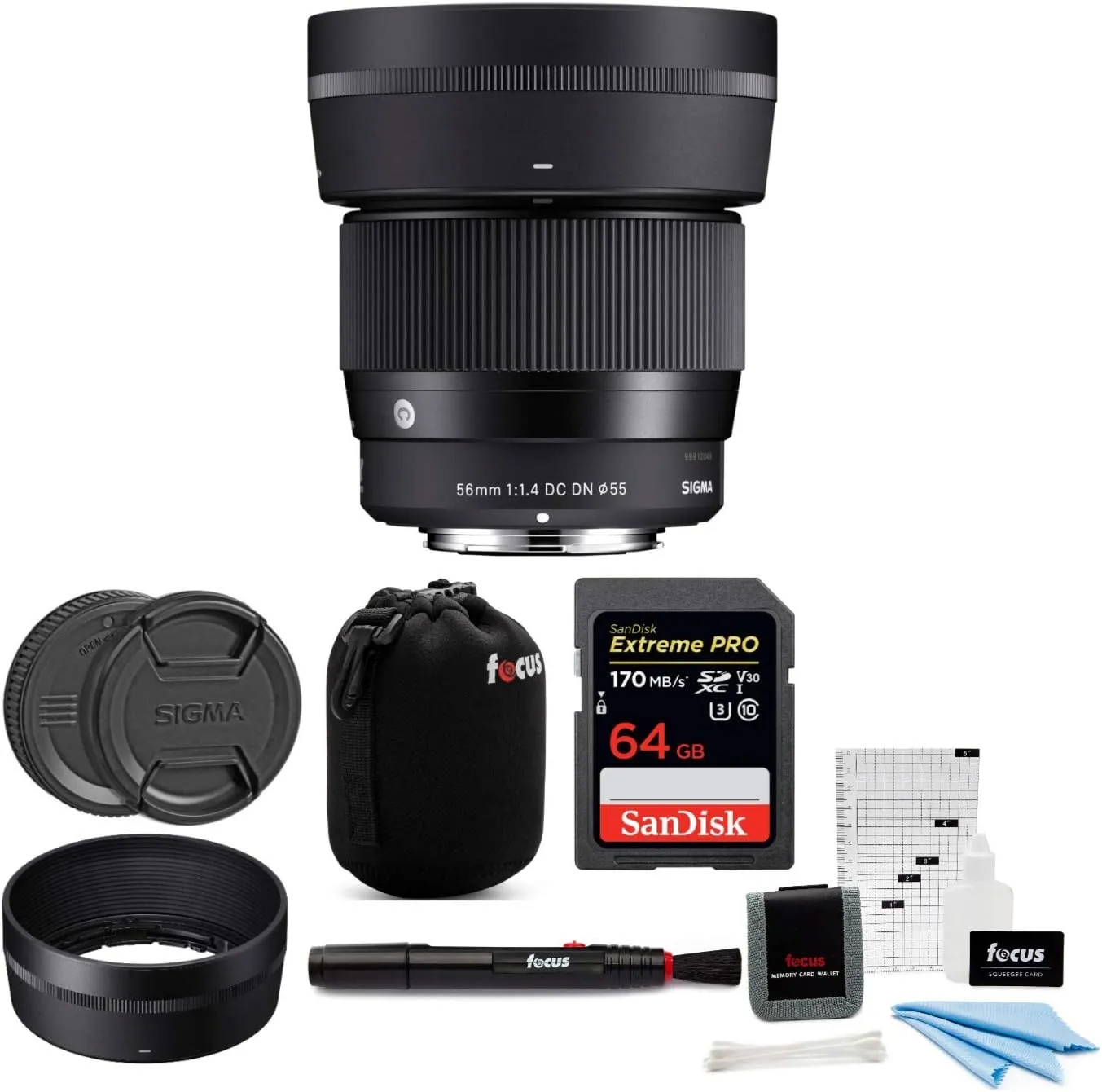 Sigma 56mm f/1.4 DC DN Contemporary Lens for Sony E with 64GB Extreme PRO Bundle