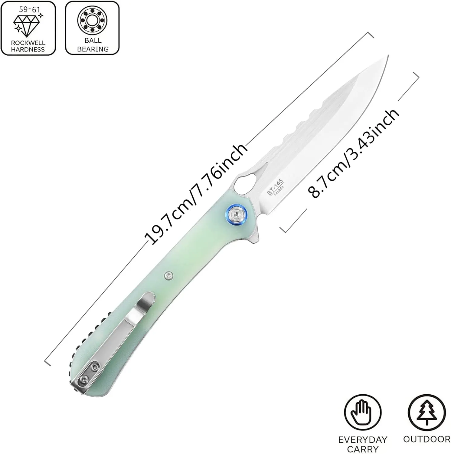 Sitivien ST145 Folding Pocket Knife,14C28N Steel Blade,G10 Handle EDC Tool Knife for Outdoor Survival,Camping,Hiking,Hunting(Jade) …