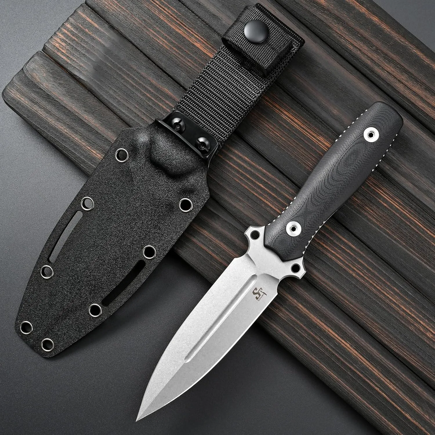 Sitivien ST17 Fixed Blade Knife Sleipner Stonewashed Steel Blade G10 Handle Full Tang EDC Straight Knife for Outdoor, Tactical, Survival and EDC (Silver)