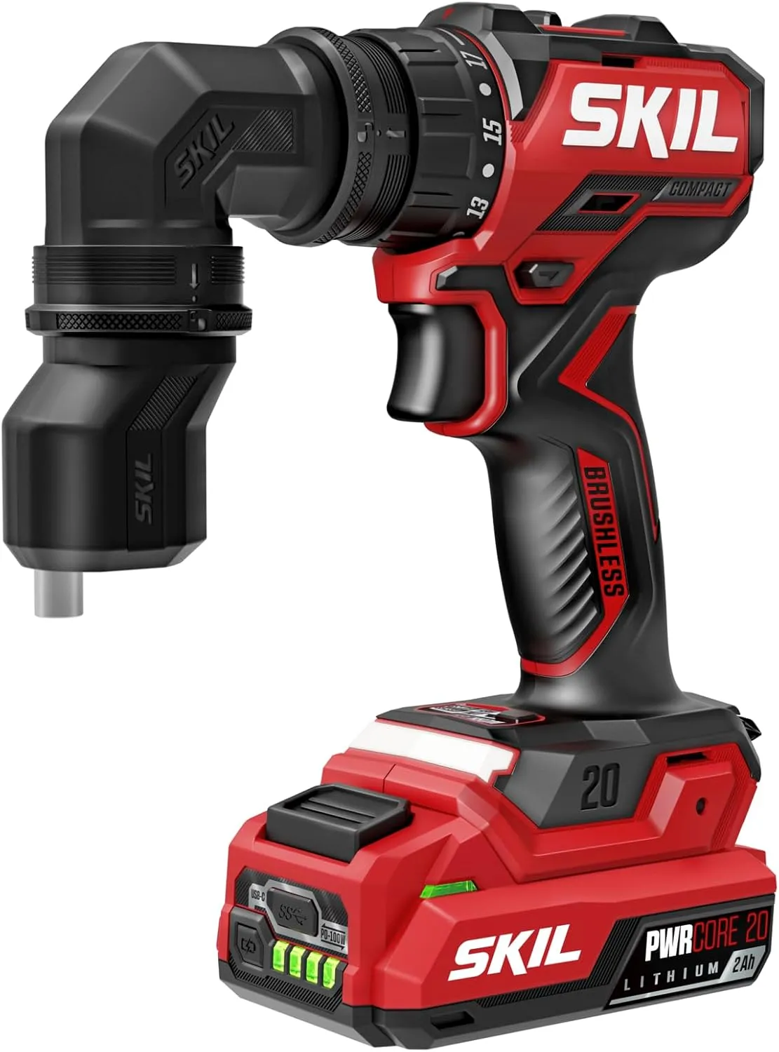 SKIL Brushless 20V Compact Multi-Head Drill Driver Kit Including 2.0 Ah USB-C Battery & PD Charger-QD6293B-10