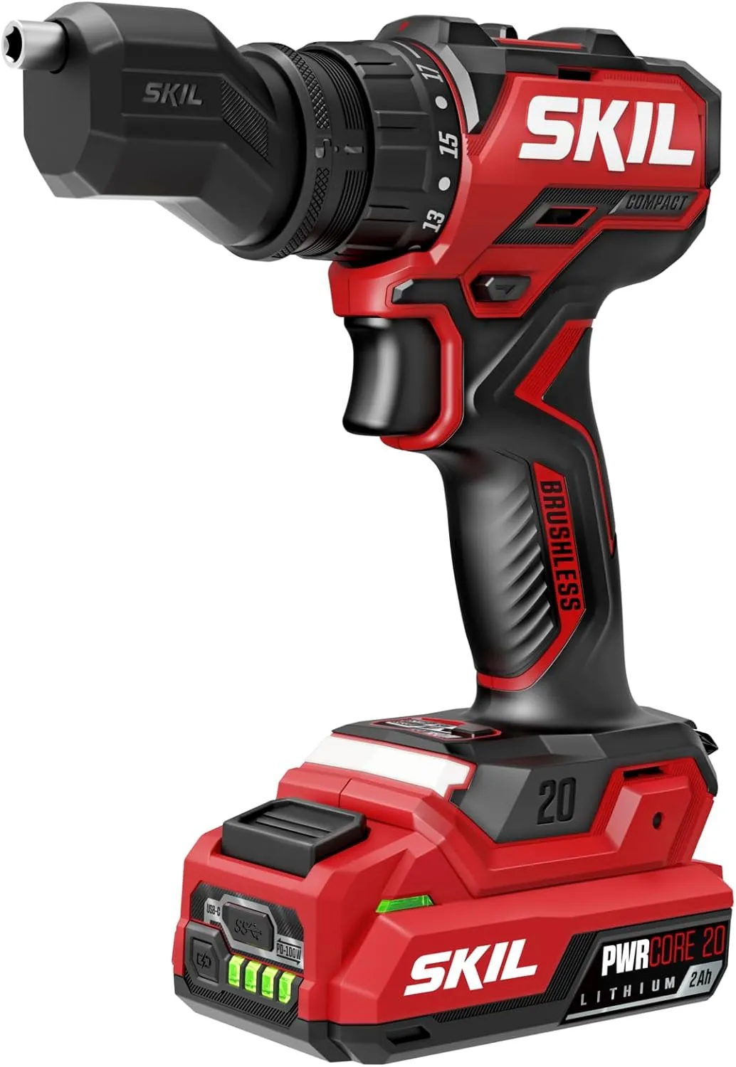 SKIL Brushless 20V Compact Multi-Head Drill Driver Kit Including 2.0 Ah USB-C Battery & PD Charger-QD6293B-10