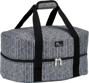 Slow Cooker Bag for Carrying Oval and Round-Shaped Crockpots, Multi Cookers, Rice & Pressure Cookers up to 6 Quarts to Transport Hot Food with Ease and in Style (Herringbone)