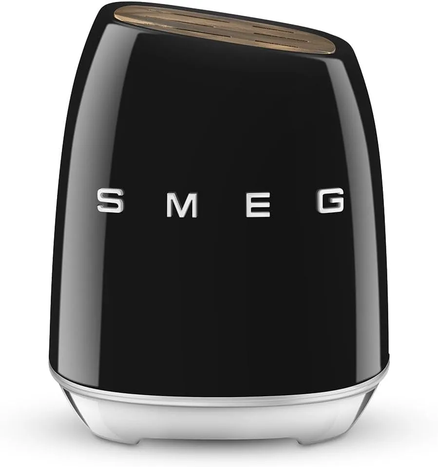 Smeg, Knife Block, KBSF02BL, 6 Knives Included Stainless Steel, Stainless Steel Block Body and Knife Slot in Acacia Wood, Black