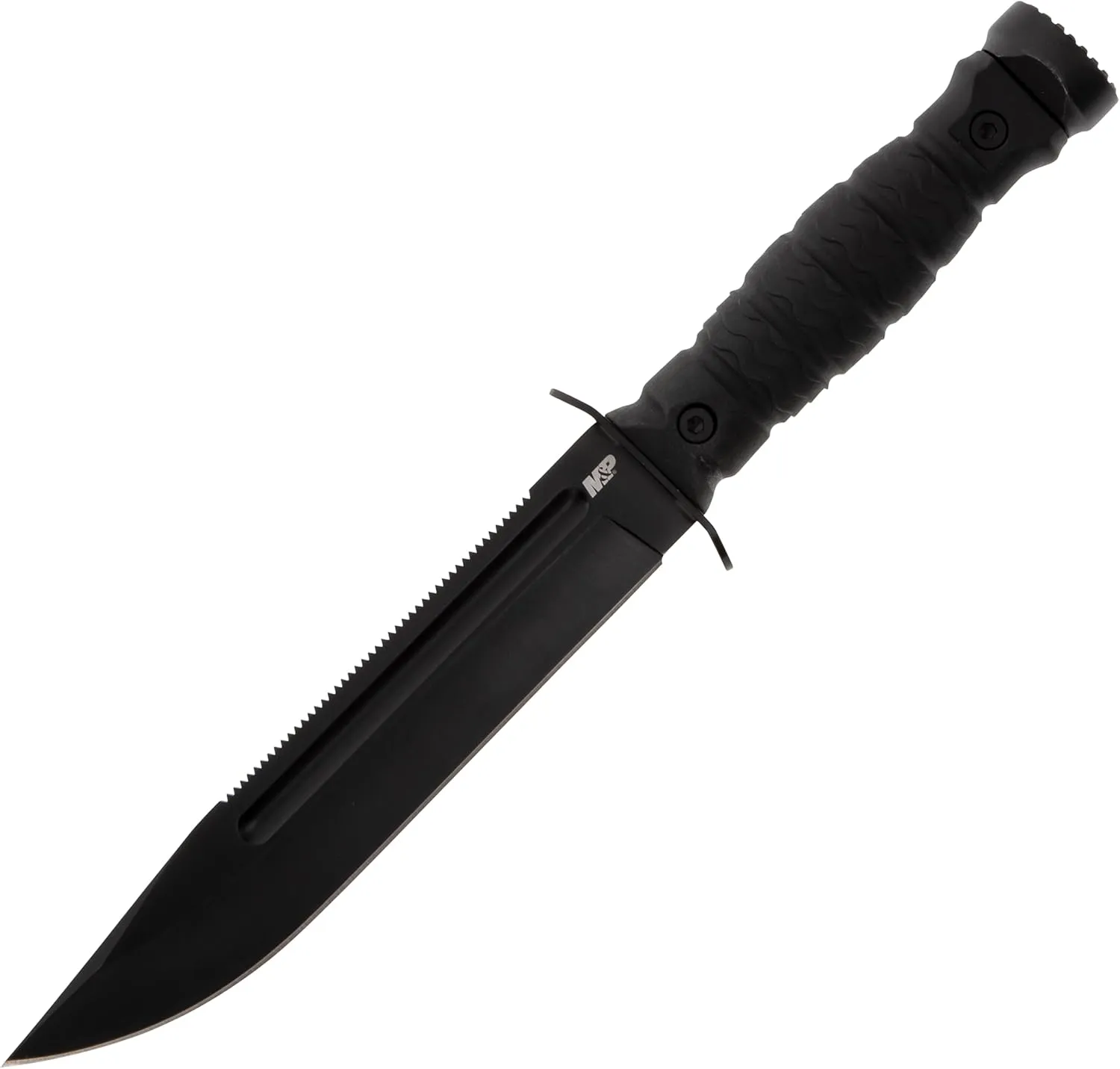 Smith & Wesson M&P Special Ops High Carbon S.S. Full Tang Fixed Blade Survival Knife with Clip Point, Rubberized Handle, Sawback and Pommel for Outdoor and Tactical