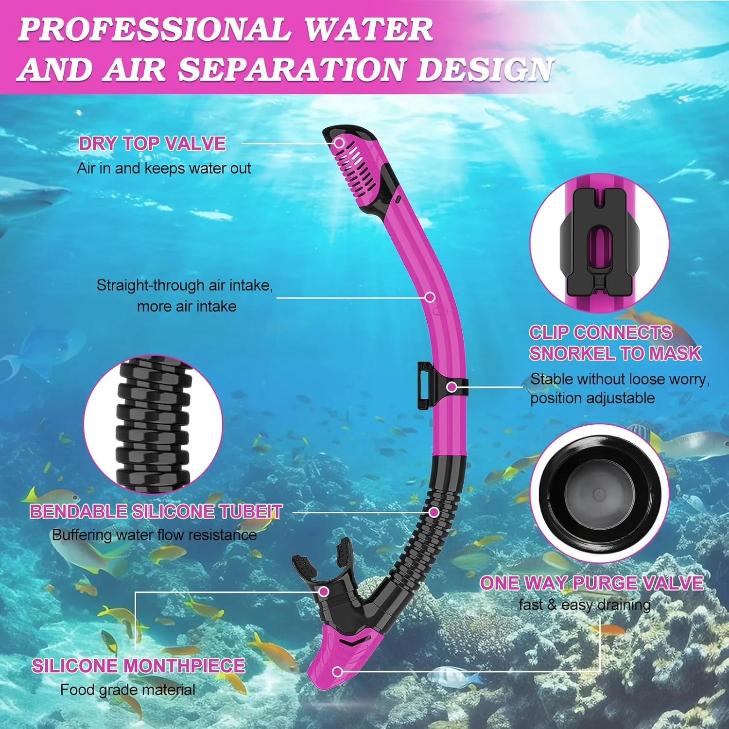 Snorkeling Gear for Adults, Dry Top Snorkel Mask Set 2 Pack Scuba Diving Mask Snorkel Gear Anti Fog Snorkeling Packages Tempered Glass Panoramic View Nose Cover