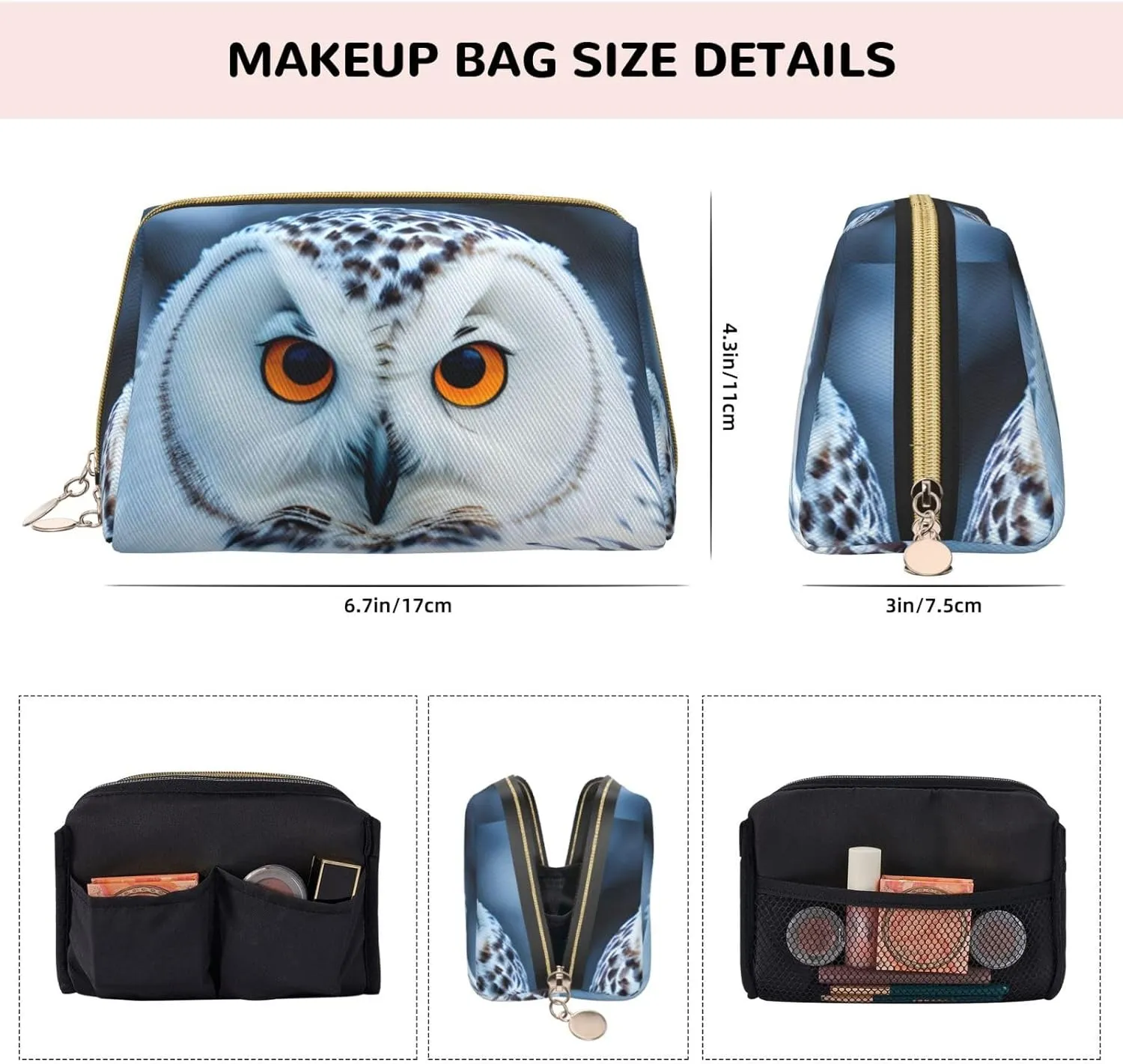 Snowy Owl Eyes Toiletry Pouch, Travel-Friendly Makeup Organizer For Makeup Brushes, Lipsticks