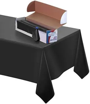 SOLID BLACK Tablecloth Roll, Strong Plastic Disposable Table Cloth, Party Wedding Celebration Tableware Covering 12 Rectangle Picnic Tables 100 Feet Long [SOLID BLACK]