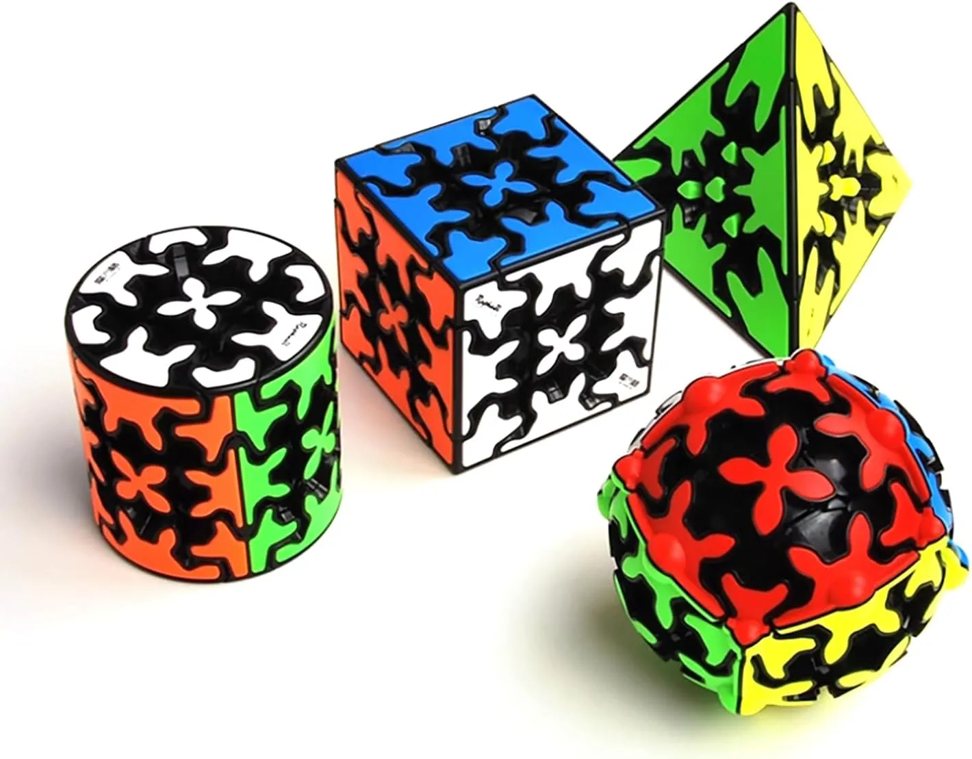 Speed Cube Set, Gear Cube Set of 3x3 Gear Cube Gear Cylinder Pyramid and Gear Ball, 3D Gear Cube Puzzles Toys, Brain Teasers(4 Pack)