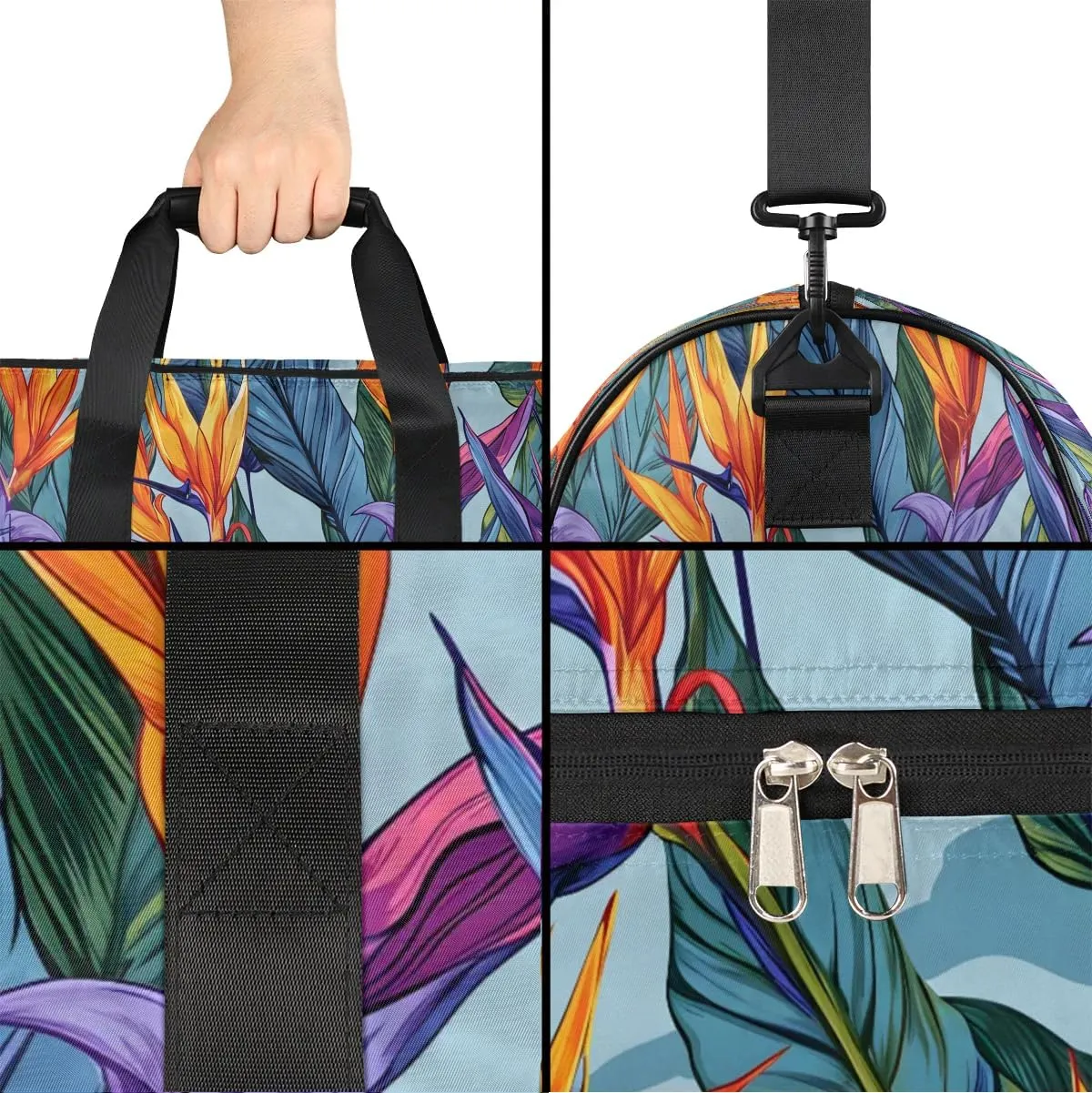 Sports Gym Bag for Women Men,Tropical Leaves Flower Waterproof Overnight Bag with Shoe Compartment, Travel Duffel Bag Carry On Weekender Bag for Beach Swim Pool Workout,BAG-395
