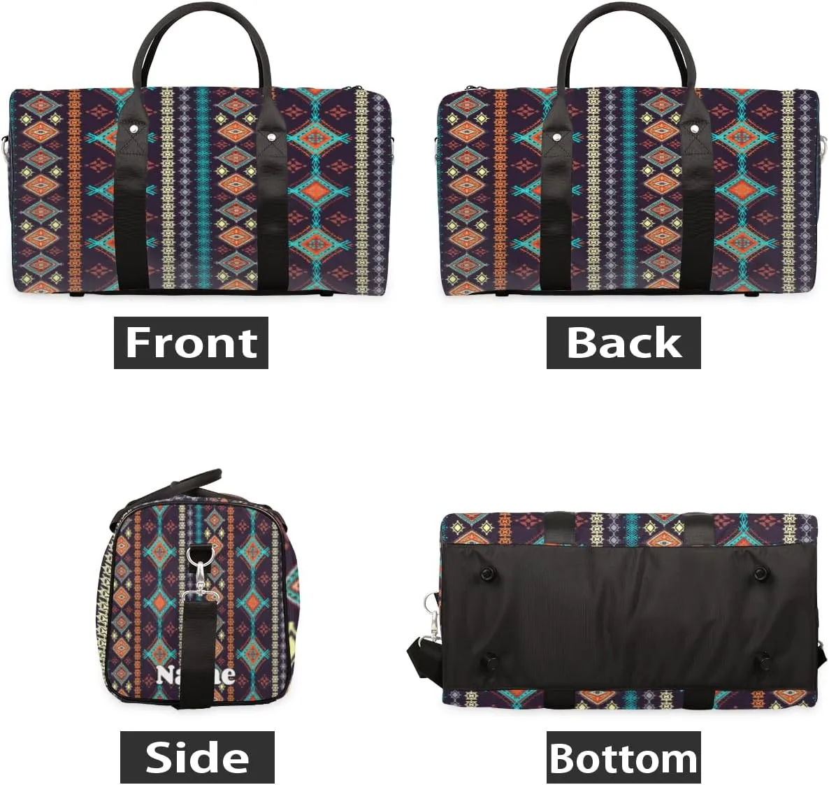Sports Gym Duffel Bag Customized Name for Women & Men, Aztec Ethnic Tribes Waterproof Tote Beach Bag Foldable Personal Item Travel Bag for Weekender Overnight Dance Carry-On Bag
