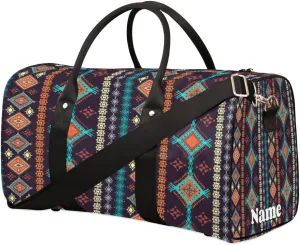 Sports Gym Duffel Bag Customized Name for Women & Men, Aztec Ethnic Tribes Waterproof Tote Beach Bag Foldable Personal Item Travel Bag for Weekender Overnight Dance Carry-On Bag