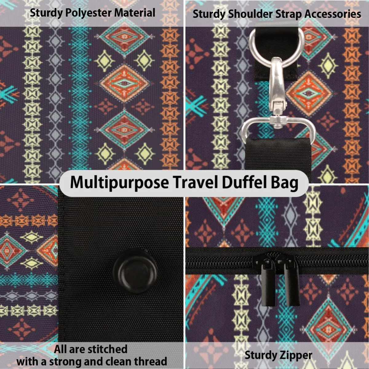 Sports Gym Duffel Bag Customized Name for Women & Men, Aztec Ethnic Tribes Waterproof Tote Beach Bag Foldable Personal Item Travel Bag for Weekender Overnight Dance Carry-On Bag