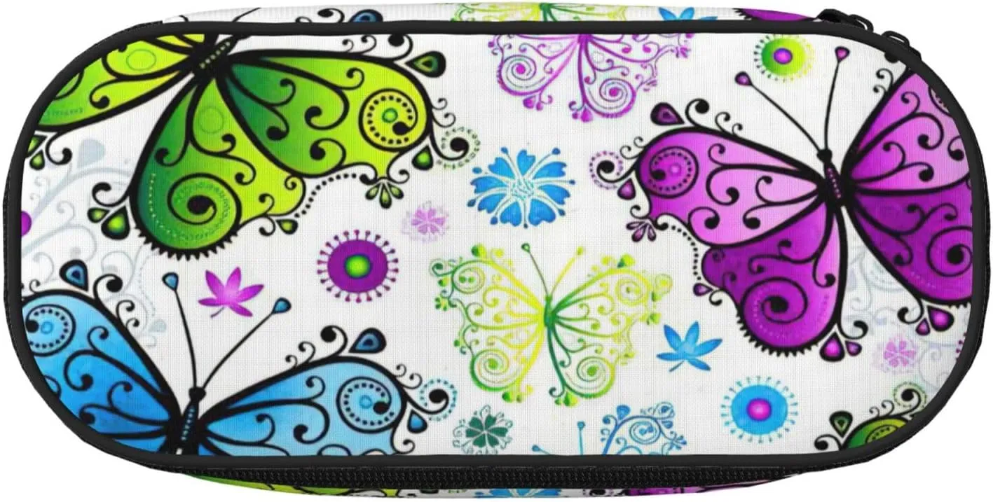 Spring Colorful Butterfly Print Simple rectangle Pen bag Storage case for Office supplies,cosmetics,toiletries